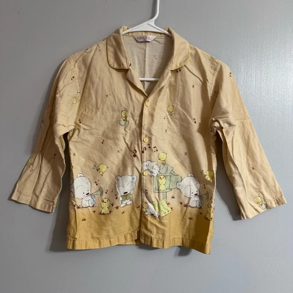 BaBu Cartoon Pajama Set in Beige and Yellow Size 9